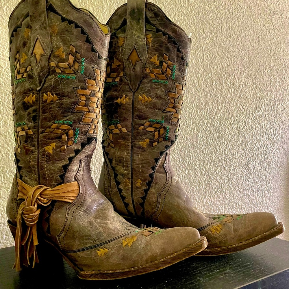 Corral Cango Tobacco Laser Woven Cowgirl Boot Snip Toe